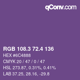 カラーコード: RGB 108.3 72.4 136 | qconv.com