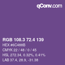 カラーコード: RGB 108.3 72.4 139 | qconv.com