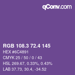 カラーコード: RGB 108.3 72.4 145 | qconv.com
