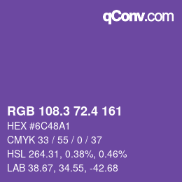 カラーコード: RGB 108.3 72.4 161 | qconv.com