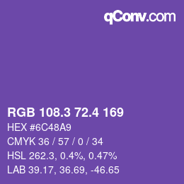 カラーコード: RGB 108.3 72.4 169 | qconv.com