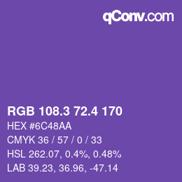 カラーコード: RGB 108.3 72.4 170 | qconv.com