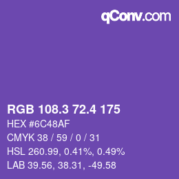 カラーコード: RGB 108.3 72.4 175 | qconv.com