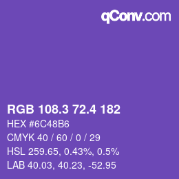 カラーコード: RGB 108.3 72.4 182 | qconv.com