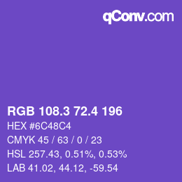 カラーコード: RGB 108.3 72.4 196 | qconv.com