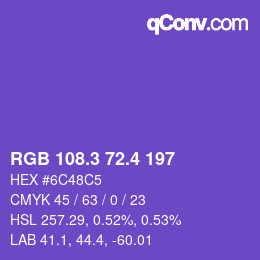 カラーコード: RGB 108.3 72.4 197 | qconv.com