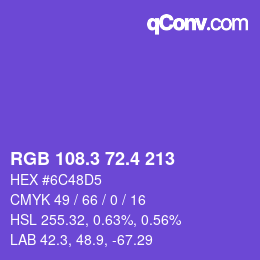 カラーコード: RGB 108.3 72.4 213 | qconv.com
