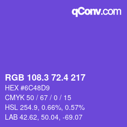 カラーコード: RGB 108.3 72.4 217 | qconv.com