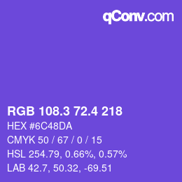 カラーコード: RGB 108.3 72.4 218 | qconv.com