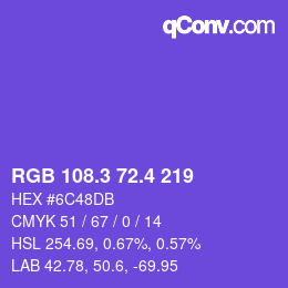 カラーコード: RGB 108.3 72.4 219 | qconv.com