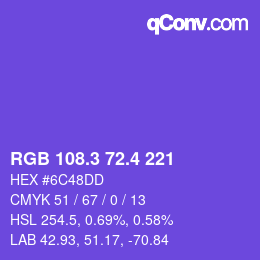 カラーコード: RGB 108.3 72.4 221 | qconv.com