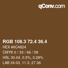 カラーコード: RGB 108.3 72.4 36.4 | qconv.com