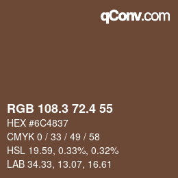 カラーコード: RGB 108.3 72.4 55 | qconv.com