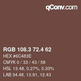 カラーコード: RGB 108.3 72.4 62 | qconv.com
