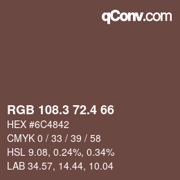 カラーコード: RGB 108.3 72.4 66 | qconv.com