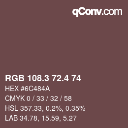 カラーコード: RGB 108.3 72.4 74 | qconv.com