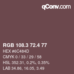 カラーコード: RGB 108.3 72.4 77 | qconv.com