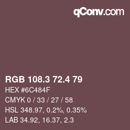 カラーコード: RGB 108.3 72.4 79 | qconv.com