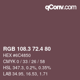 カラーコード: RGB 108.3 72.4 80 | qconv.com