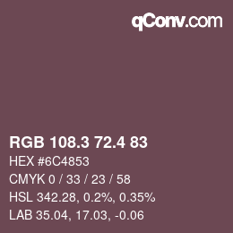 カラーコード: RGB 108.3 72.4 83 | qconv.com
