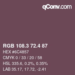カラーコード: RGB 108.3 72.4 87 | qconv.com