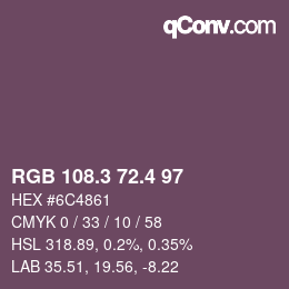カラーコード: RGB 108.3 72.4 97 | qconv.com