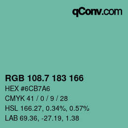 カラーコード: RGB 108.7 183 166 | qconv.com
