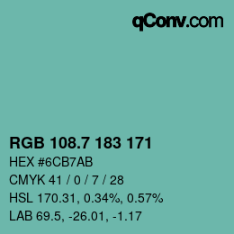 カラーコード: RGB 108.7 183 171 | qconv.com