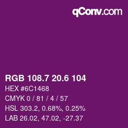 カラーコード: RGB 108.7 20.6 104 | qconv.com
