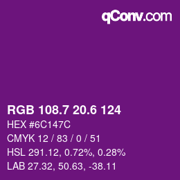 カラーコード: RGB 108.7 20.6 124 | qconv.com