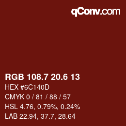 カラーコード: RGB 108.7 20.6 13 | qconv.com