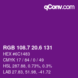 カラーコード: RGB 108.7 20.6 131 | qconv.com
