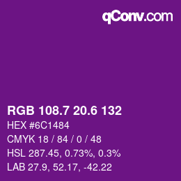 カラーコード: RGB 108.7 20.6 132 | qconv.com