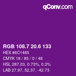 颜色代码: RGB 108.7 20.6 133 | qconv.com