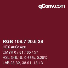 カラーコード: RGB 108.7 20.6 38 | qconv.com