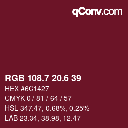 カラーコード: RGB 108.7 20.6 39 | qconv.com