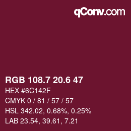 カラーコード: RGB 108.7 20.6 47 | qconv.com