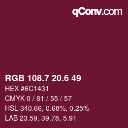 カラーコード: RGB 108.7 20.6 49 | qconv.com