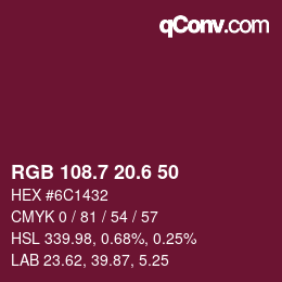 カラーコード: RGB 108.7 20.6 50 | qconv.com