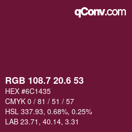 カラーコード: RGB 108.7 20.6 53 | qconv.com