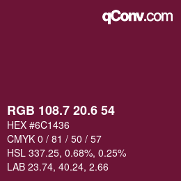 カラーコード: RGB 108.7 20.6 54 | qconv.com