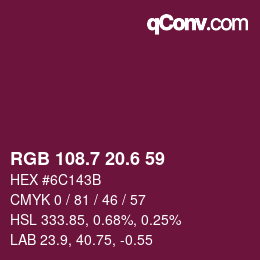 カラーコード: RGB 108.7 20.6 59 | qconv.com