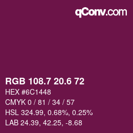 カラーコード: RGB 108.7 20.6 72 | qconv.com