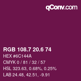カラーコード: RGB 108.7 20.6 74 | qconv.com