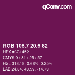 カラーコード: RGB 108.7 20.6 82 | qconv.com