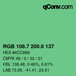 カラーコード: RGB 108.7 200.6 137 | qconv.com