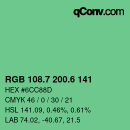 カラーコード: RGB 108.7 200.6 141 | qconv.com