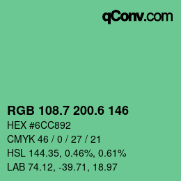 カラーコード: RGB 108.7 200.6 146 | qconv.com