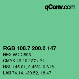 カラーコード: RGB 108.7 200.6 147 | qconv.com