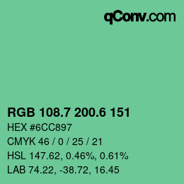 カラーコード: RGB 108.7 200.6 151 | qconv.com